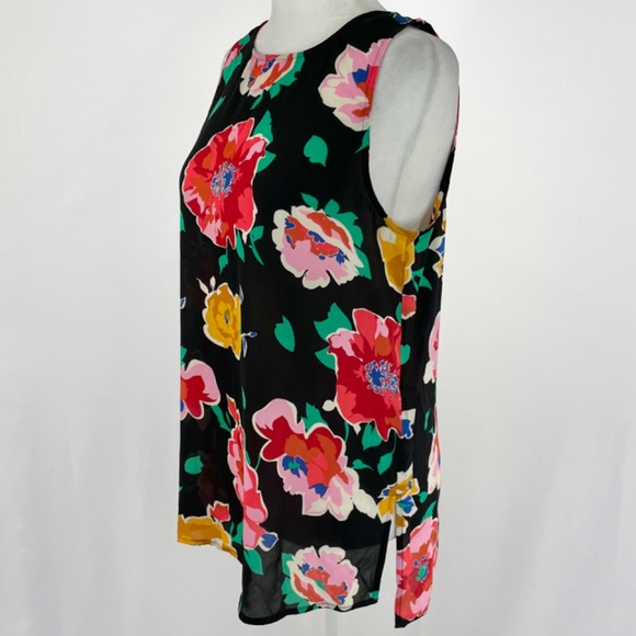 Who What Wear Floral Print Sleeveless Blouse Tank Top Black Multi Size Small - Picture 7 of 15
